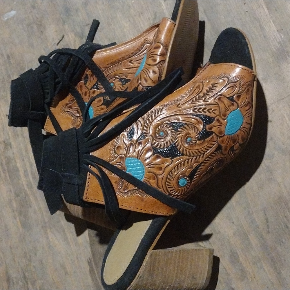 Boho Paisley open toe booties